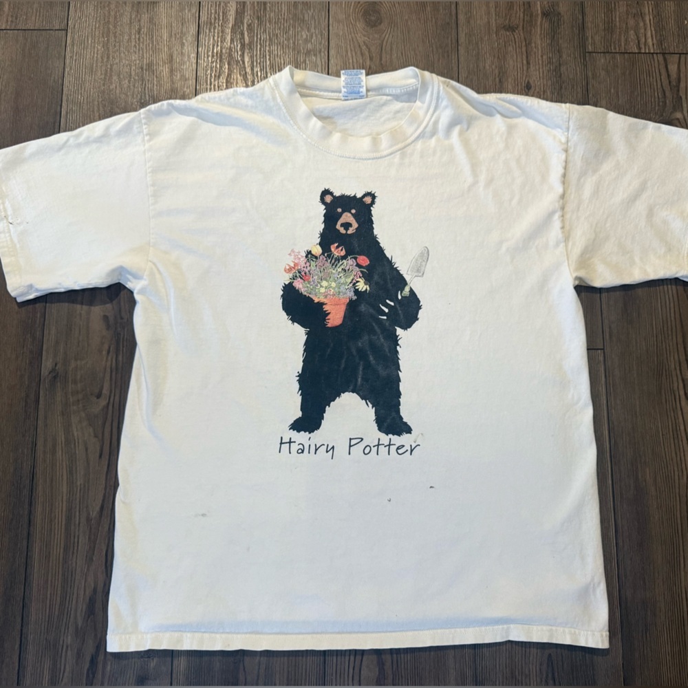 Vintage “Hairy Potter” Gardening Bear Parody T-Shirt Gildan Ultra Cotton XL Rare